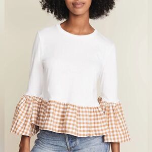 English Factory Gingham Bell Hem Sleeve Top Size Medium